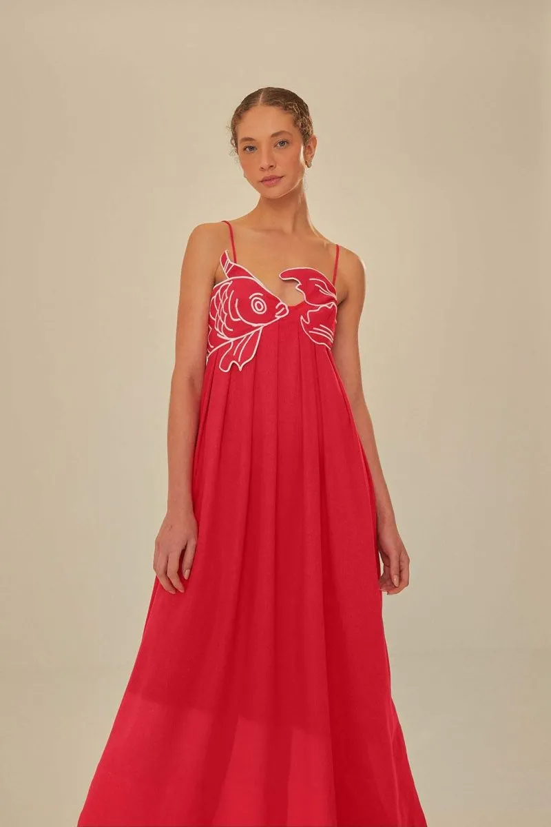 Eileen | Goldfish Embroidered Maxi Slip Dress