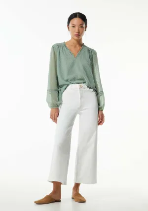 Elastic details plumetis blouse - Green