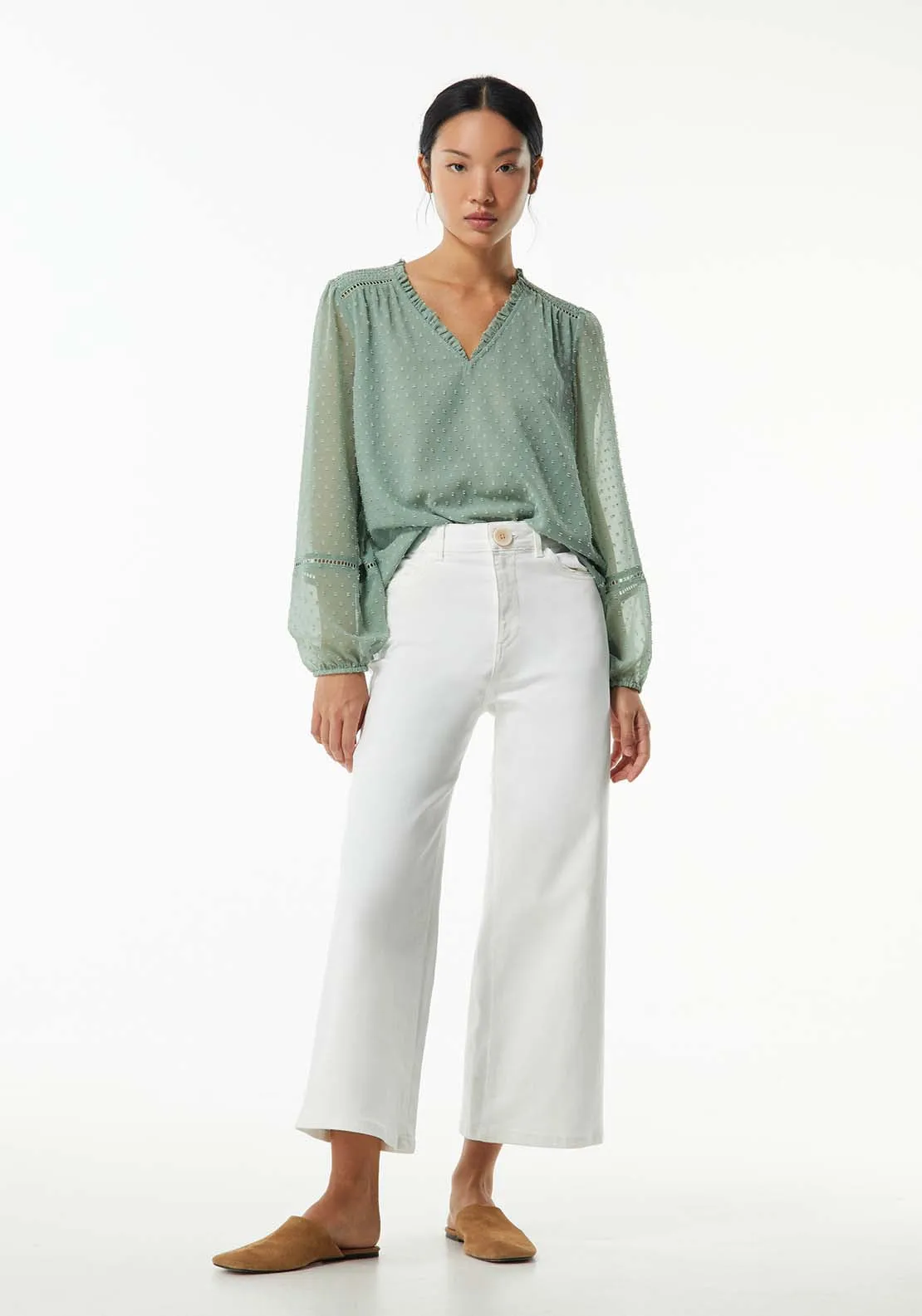 Elastic details plumetis blouse - Green