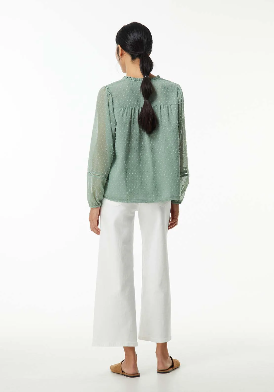 Elastic details plumetis blouse - Green