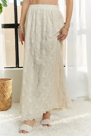Elastic Waist Applique Maxi Skirt – Elegant, Comfortable & Flattering for All-Day Wear