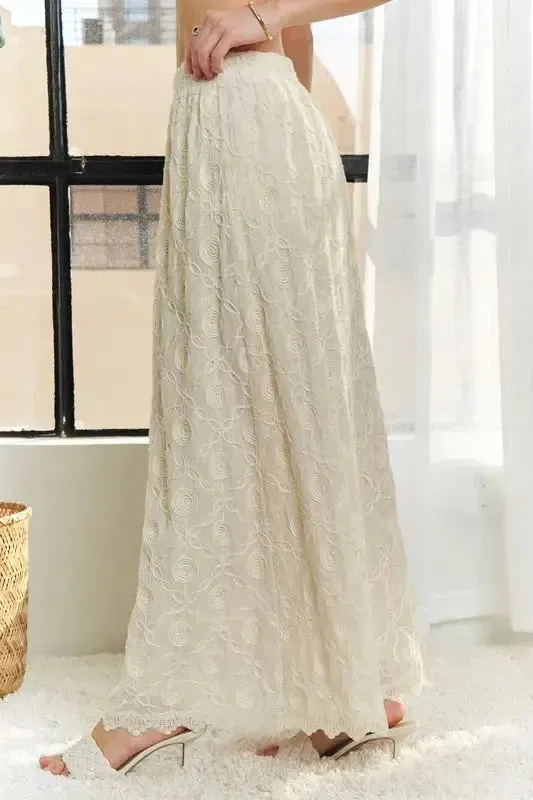 Elastic Waist Applique Maxi Skirt – Elegant, Comfortable & Flattering for All-Day Wear