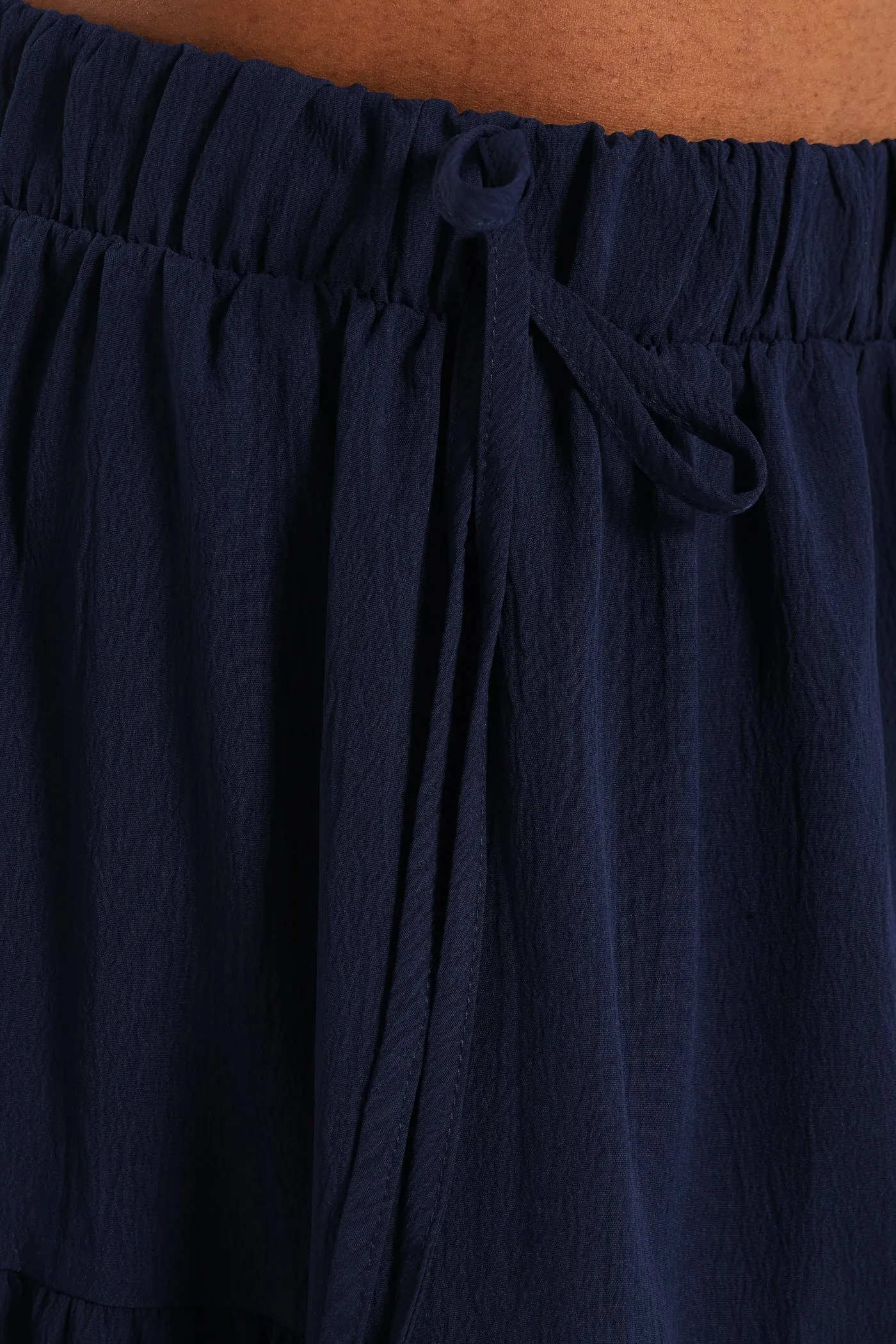 Elasticated Tiered Maxi Skirt - Navy