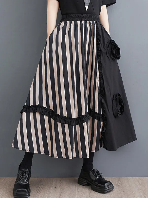 Elastics High Waisted Loose Flower-Embellished Split-Joint Skirts Bottoms