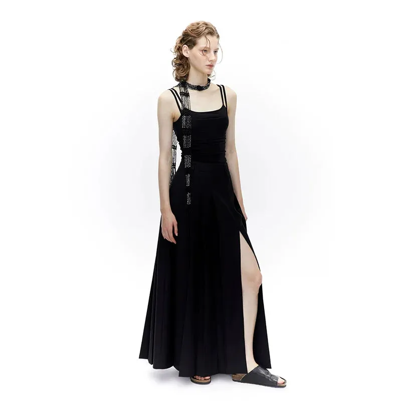 Elegant Black Pleated Maxi Skirt