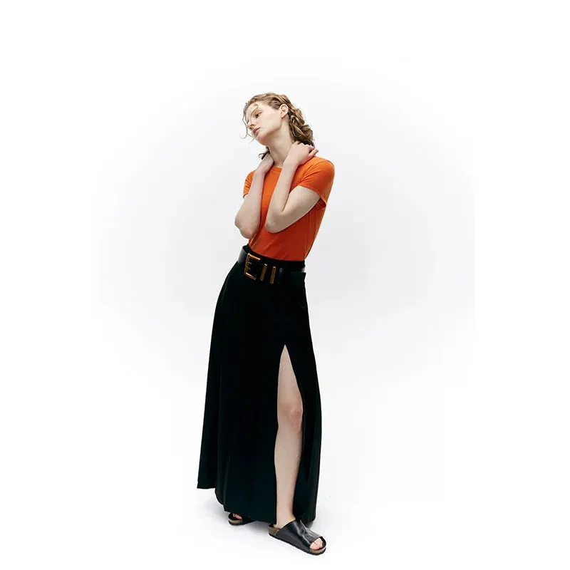 Elegant Black Pleated Maxi Skirt