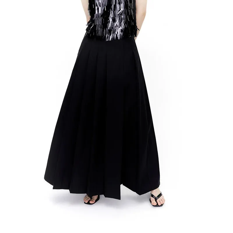 Elegant Black Pleated Maxi Skirt
