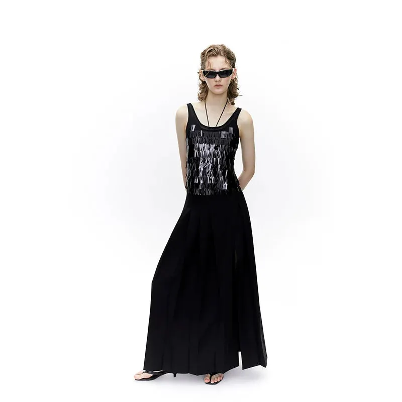 Elegant Black Pleated Maxi Skirt
