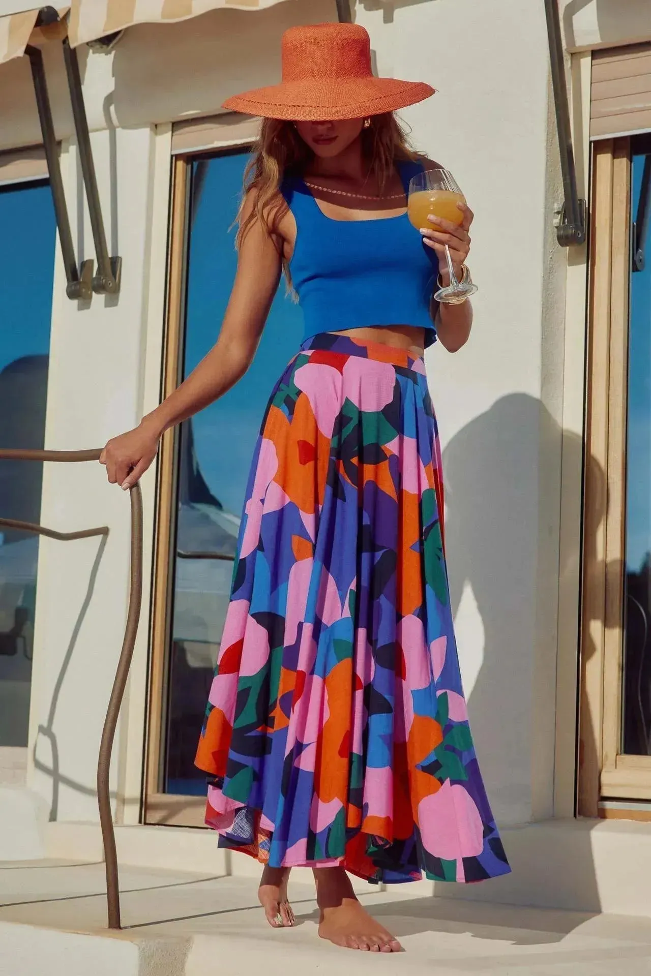 Elegant Fashion Vintage floral Bohemian Pleated Maxi Skirt