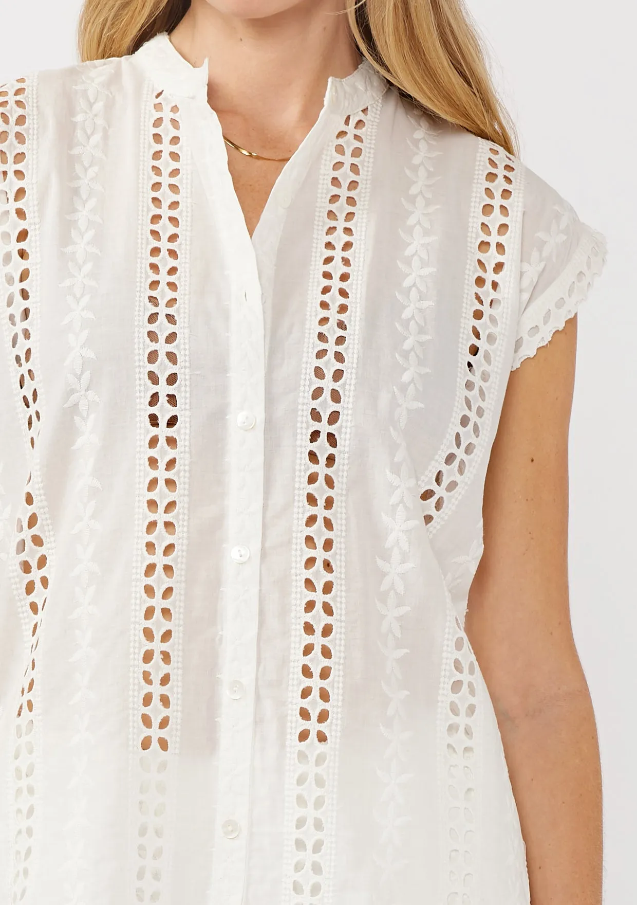 Embroidered Eyelet Button-Down Camp Shirt
