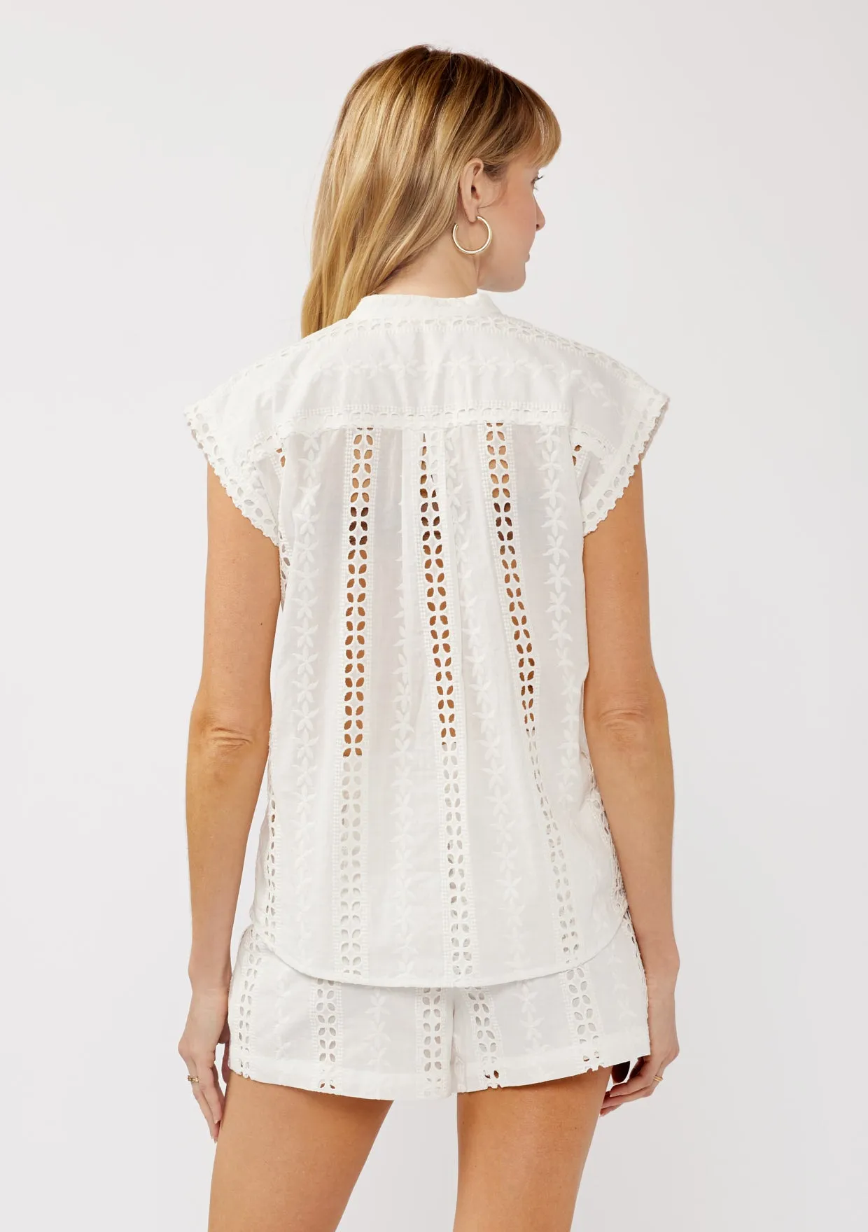 Embroidered Eyelet Button-Down Camp Shirt