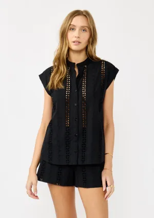 Embroidered Eyelet Button-Down Camp Shirt