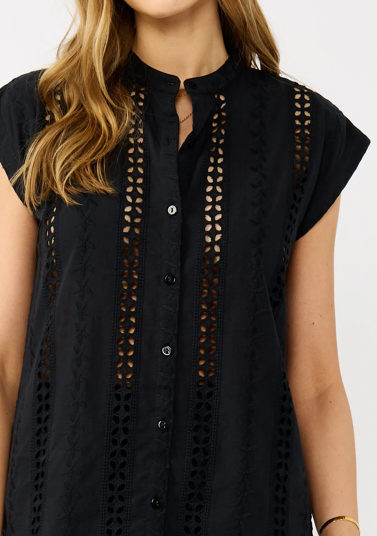 Embroidered Eyelet Button-Down Camp Shirt