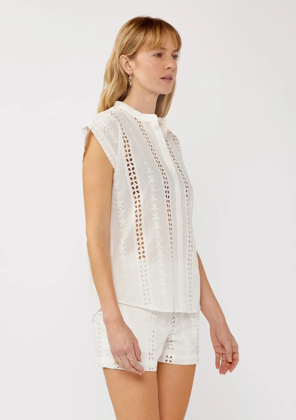 Embroidered Eyelet Button-Down Camp Shirt