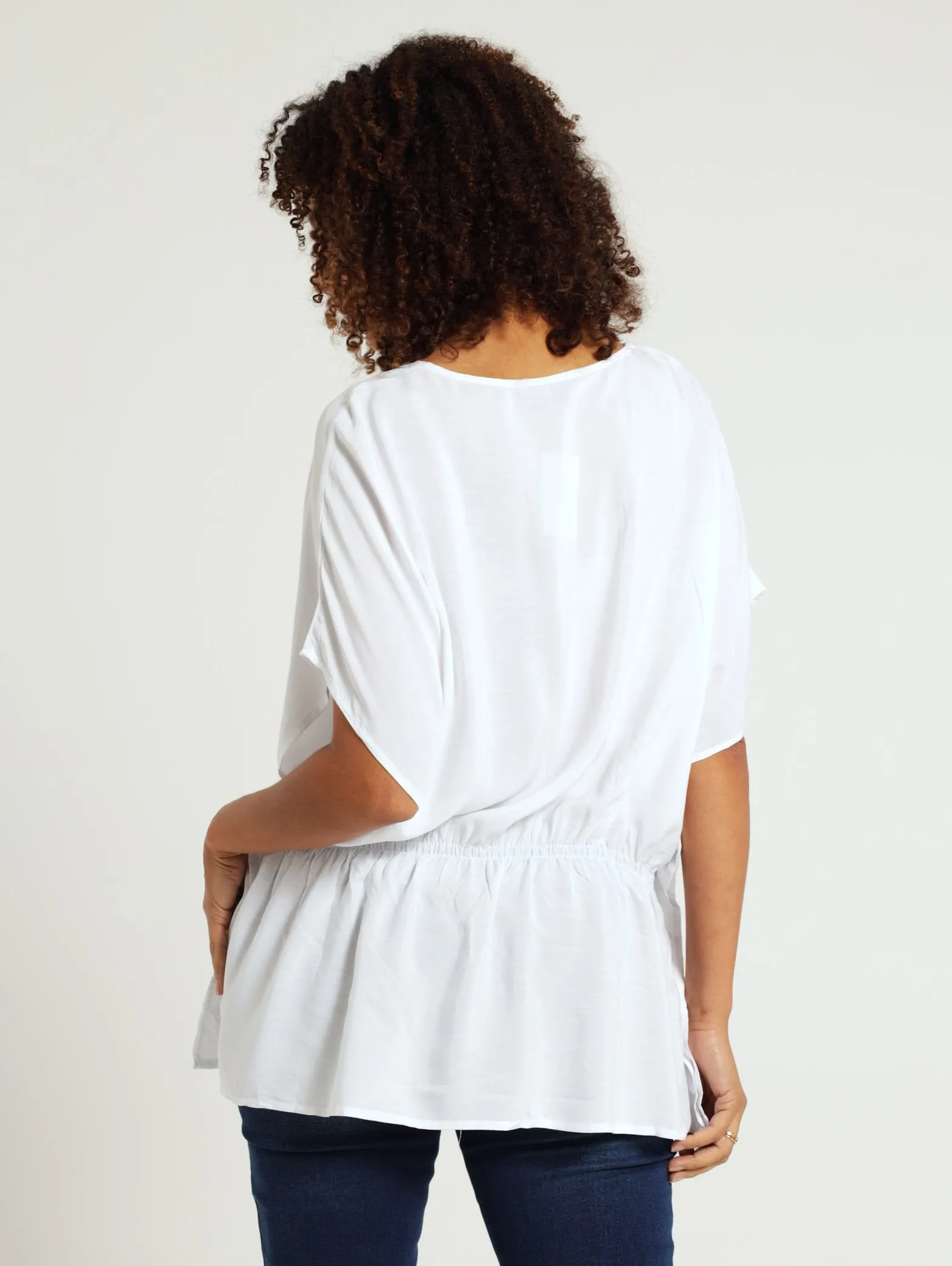 Embroidered Peplum Blouse - White