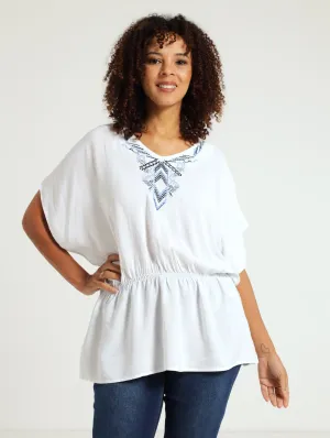 Embroidered Peplum Blouse - White