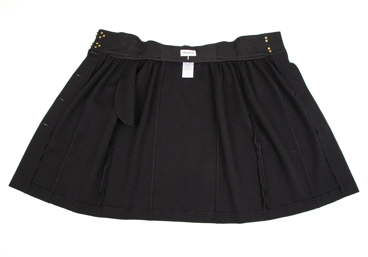 EMILIO PUCCI ITALY. Metal Hook Black Wool Button Wrap Skirt