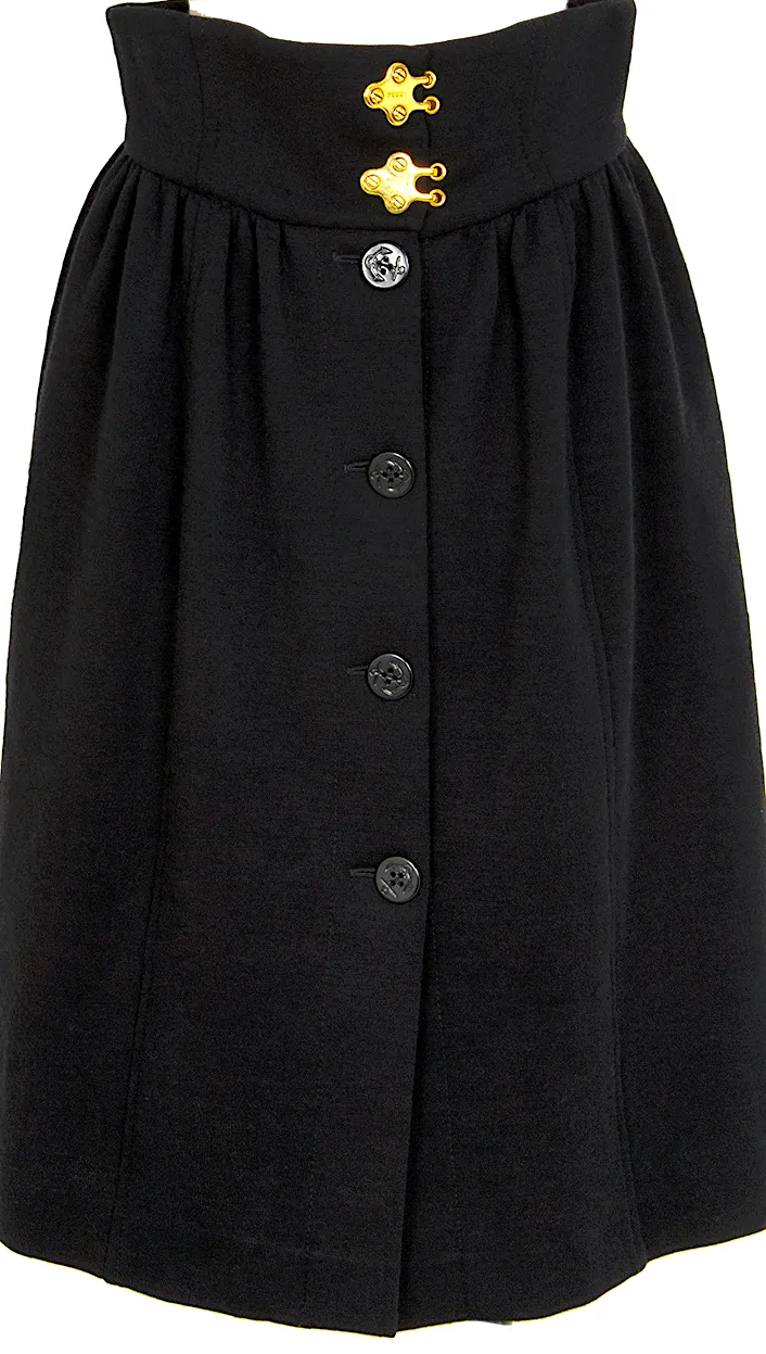 EMILIO PUCCI ITALY. Metal Hook Black Wool Button Wrap Skirt