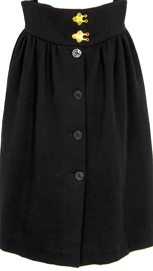 EMILIO PUCCI ITALY. Metal Hook Black Wool Button Wrap Skirt