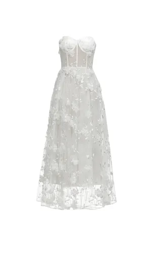 ENID WHITE FLORAL APPLIQUE MESH BANDAGE TUBE MAXI DRESS