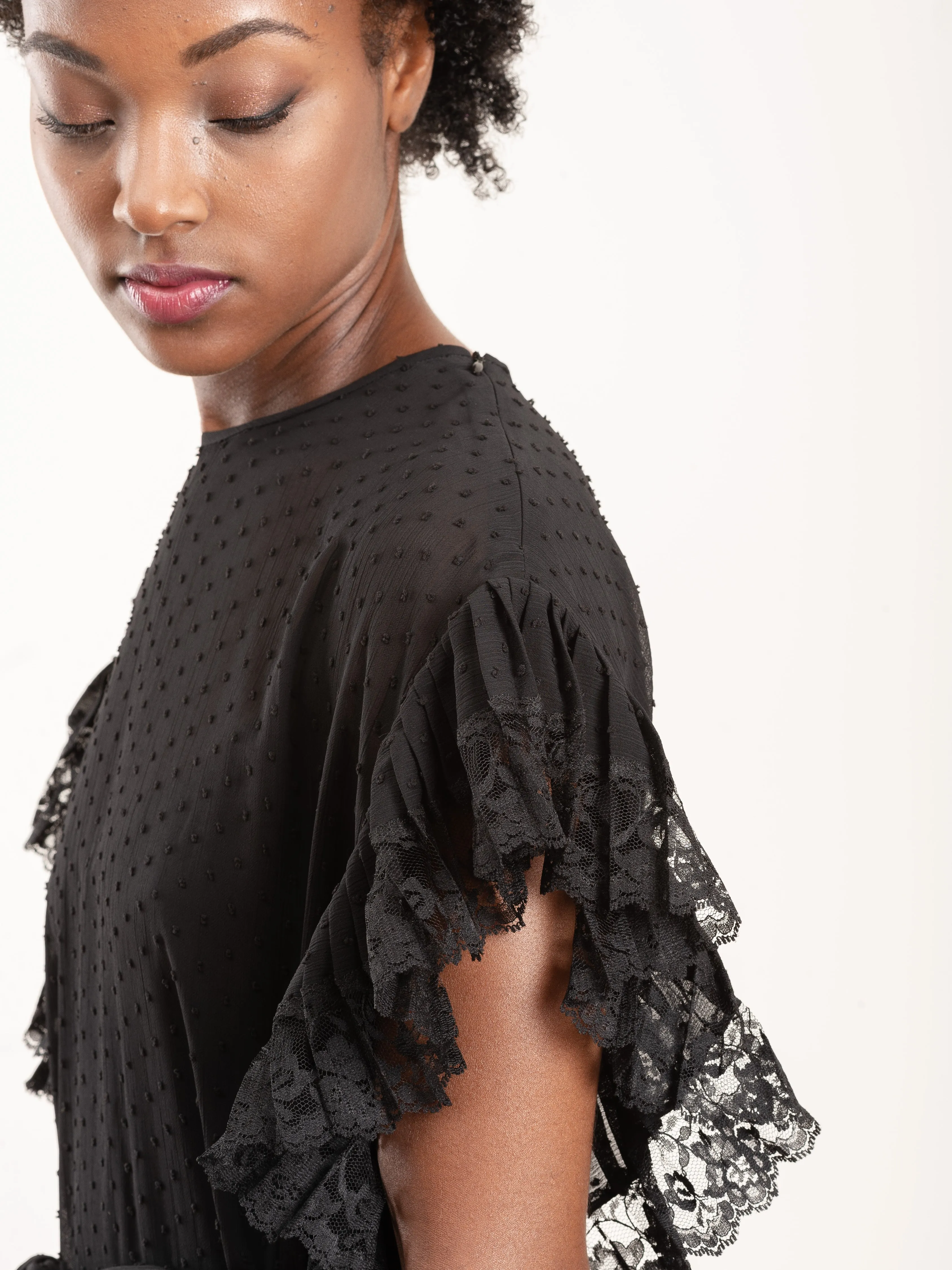 espionage pleat frill mini - black