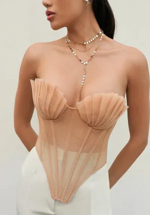 Exquisite Pleated Bustier Corset Top with Sculpted Fishbone Detailing
