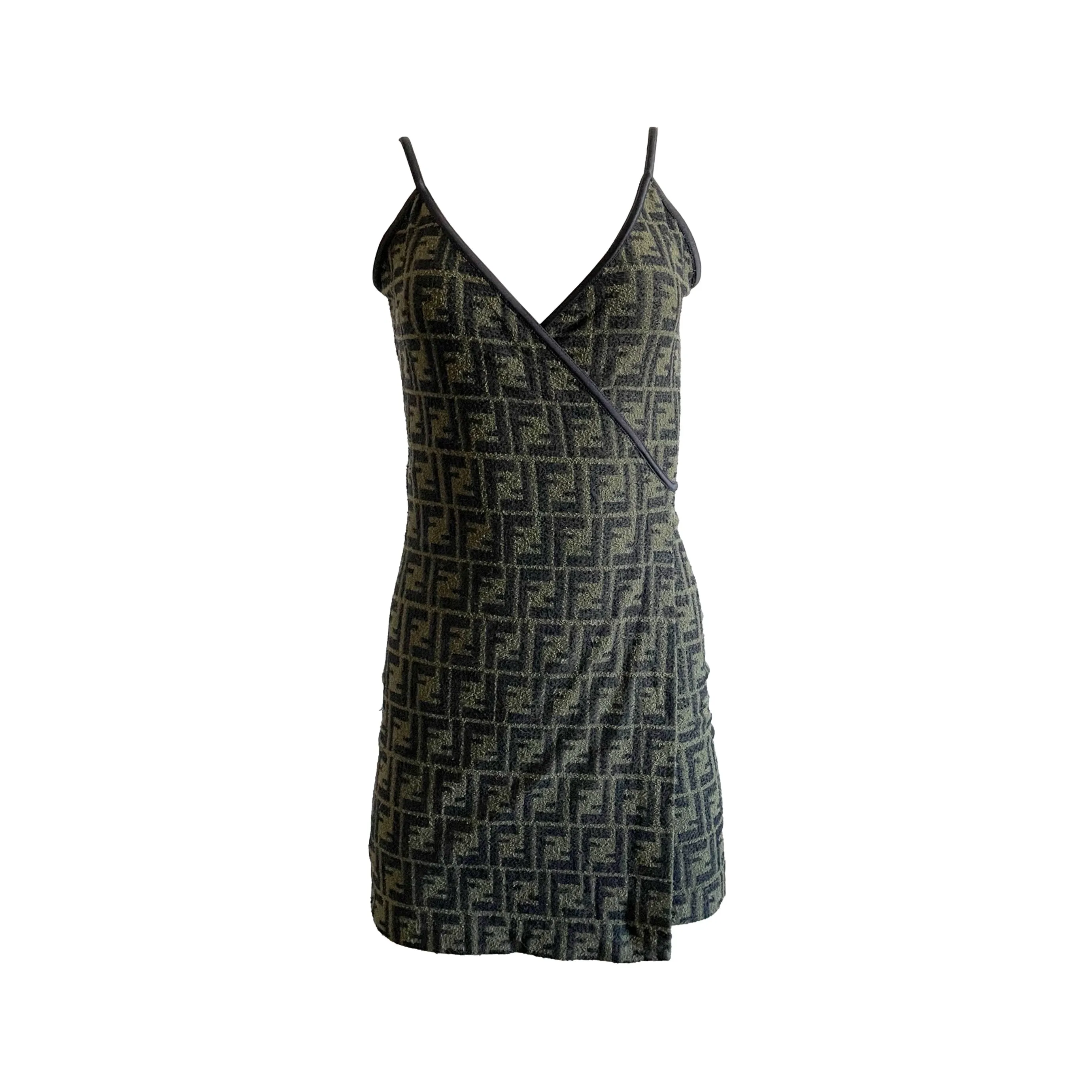 Fendi Green Monogram Terrycloth Wrap Dress