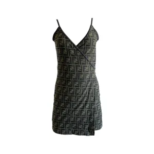 Fendi Green Monogram Terrycloth Wrap Dress