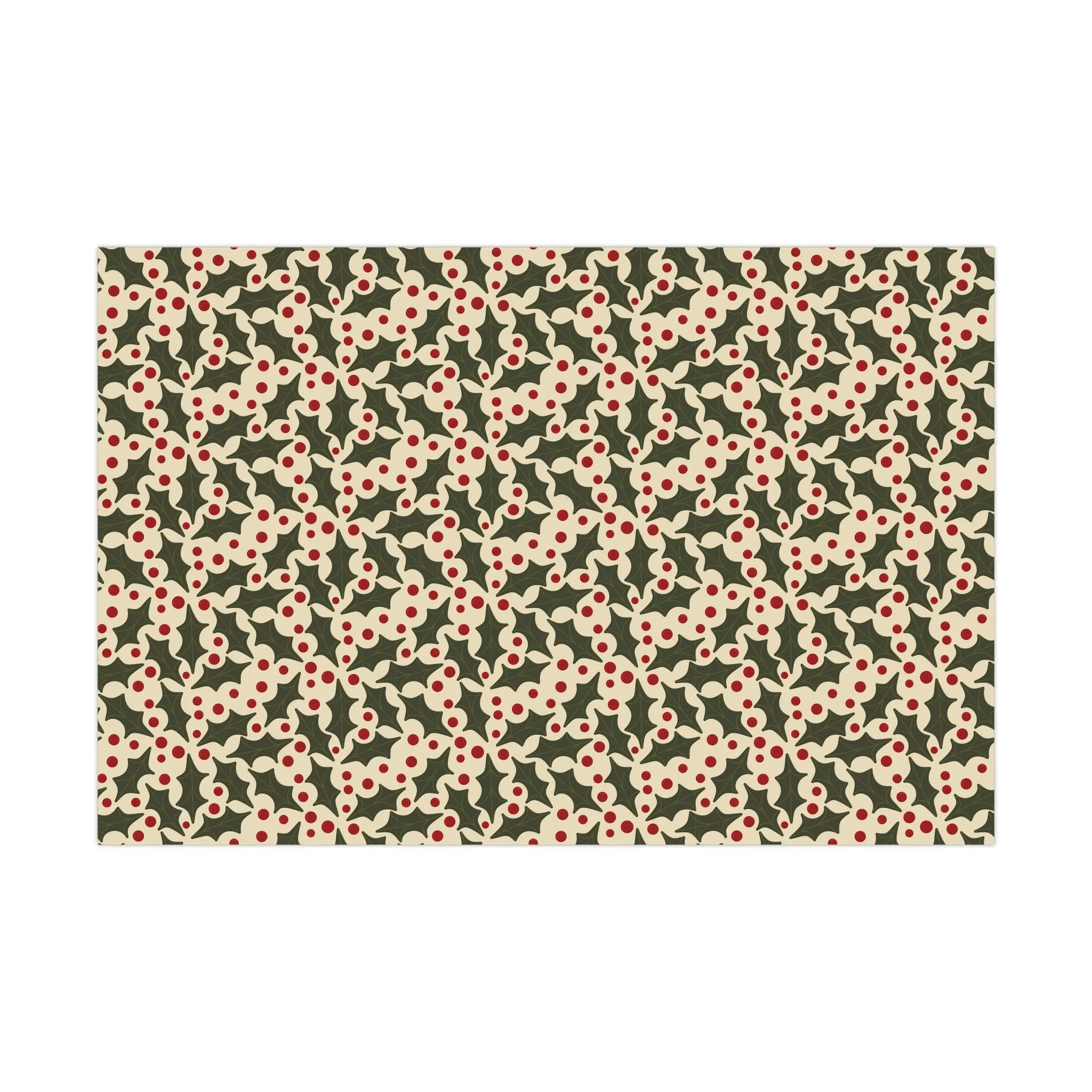 Festive Holiday Artisan Gift Wrap with Holly and Berries Pattern