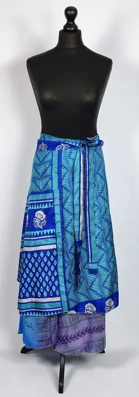 Flattering Indian gypsy wrap skirt, made from vintage silk-mix saree fabrics with Oriental & floral print #47