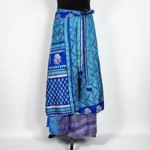 Flattering Indian gypsy wrap skirt, made from vintage silk-mix saree fabrics with Oriental & floral print #47