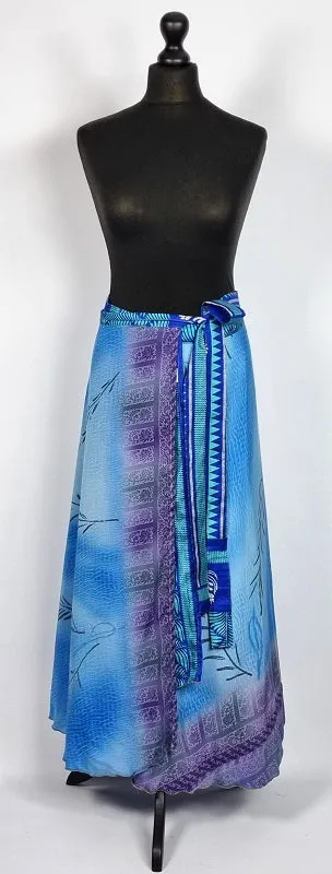Flattering Indian gypsy wrap skirt, made from vintage silk-mix saree fabrics with Oriental & floral print #47