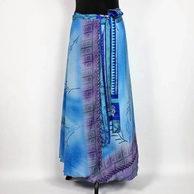 Flattering Indian gypsy wrap skirt, made from vintage silk-mix saree fabrics with Oriental & floral print #47