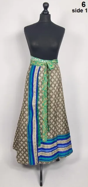 Flattering Indian gypsy wrap skirt, made from vintage silk-mix saree fabrics with Oriental & floral print #6