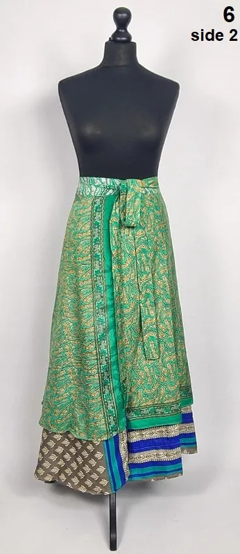 Flattering Indian gypsy wrap skirt, made from vintage silk-mix saree fabrics with Oriental & floral print #6