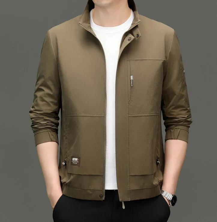 Fleece-lined Raincoat Track Jacket with Napoleon Pocket for Men
