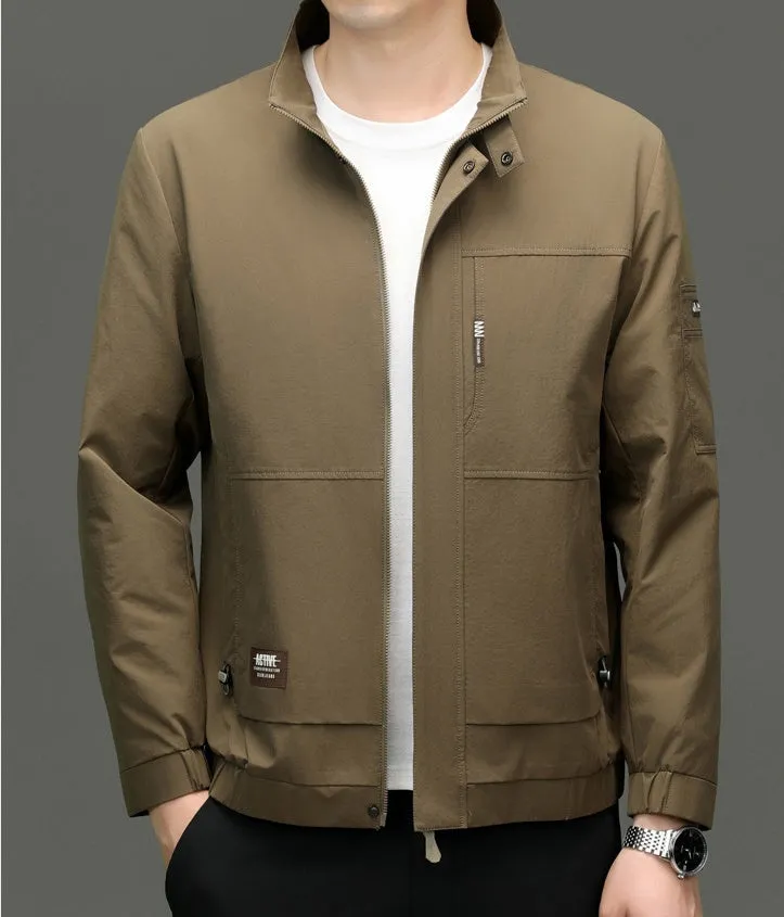 Fleece-lined Raincoat Track Jacket with Napoleon Pocket for Men