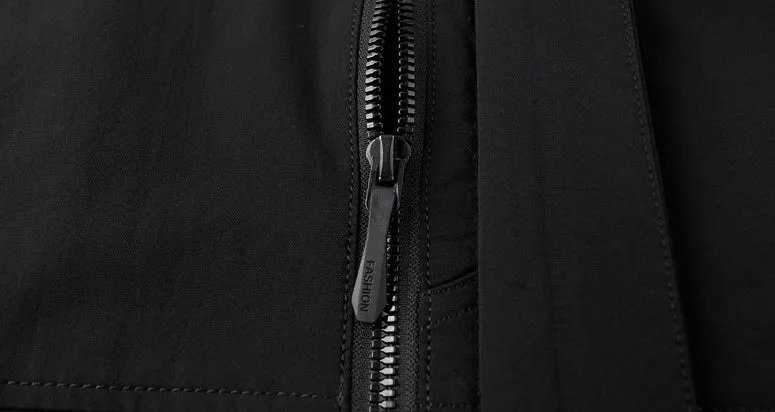 Fleece-lined Raincoat Track Jacket with Napoleon Pocket for Men