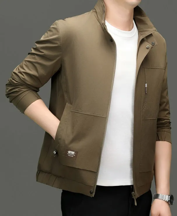 Fleece-lined Raincoat Track Jacket with Napoleon Pocket for Men