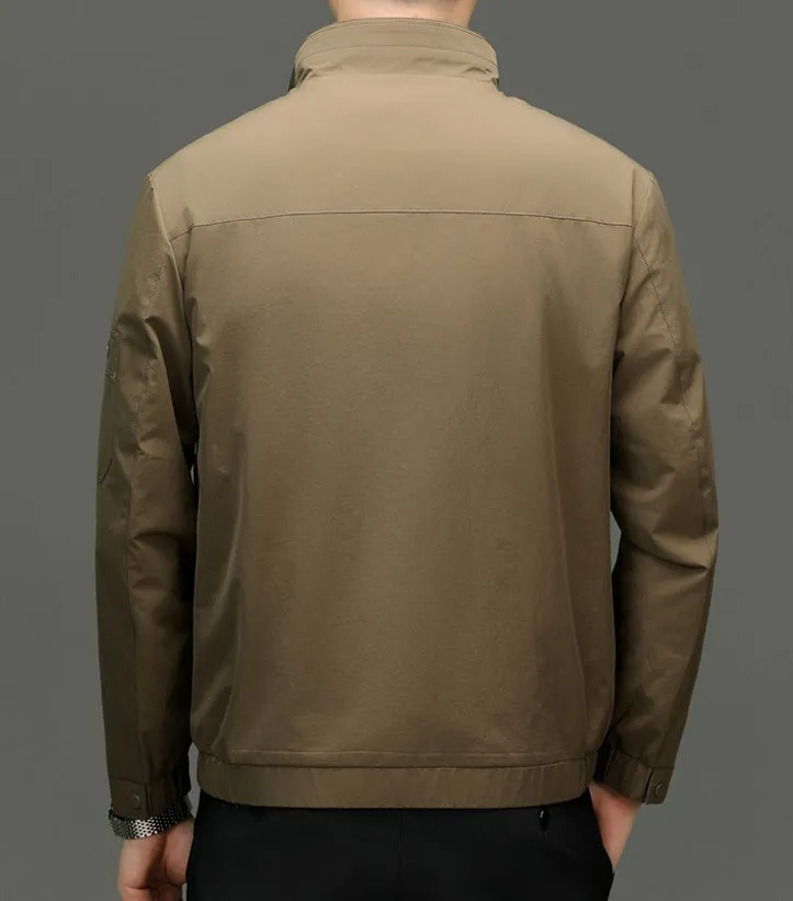 Fleece-lined Raincoat Track Jacket with Napoleon Pocket for Men