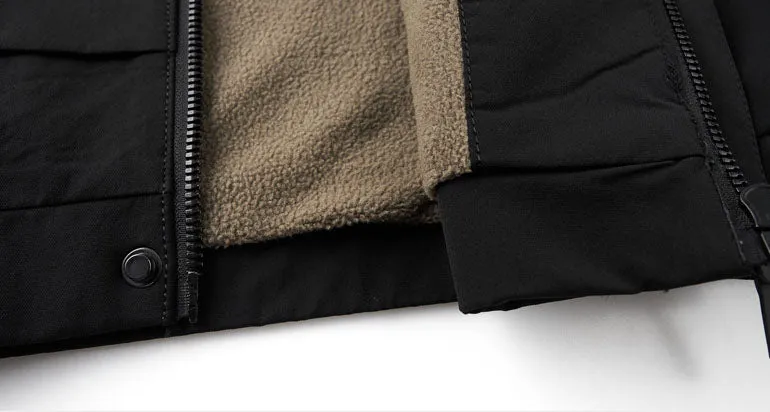 Fleece-lined Raincoat Track Jacket with Napoleon Pocket for Men