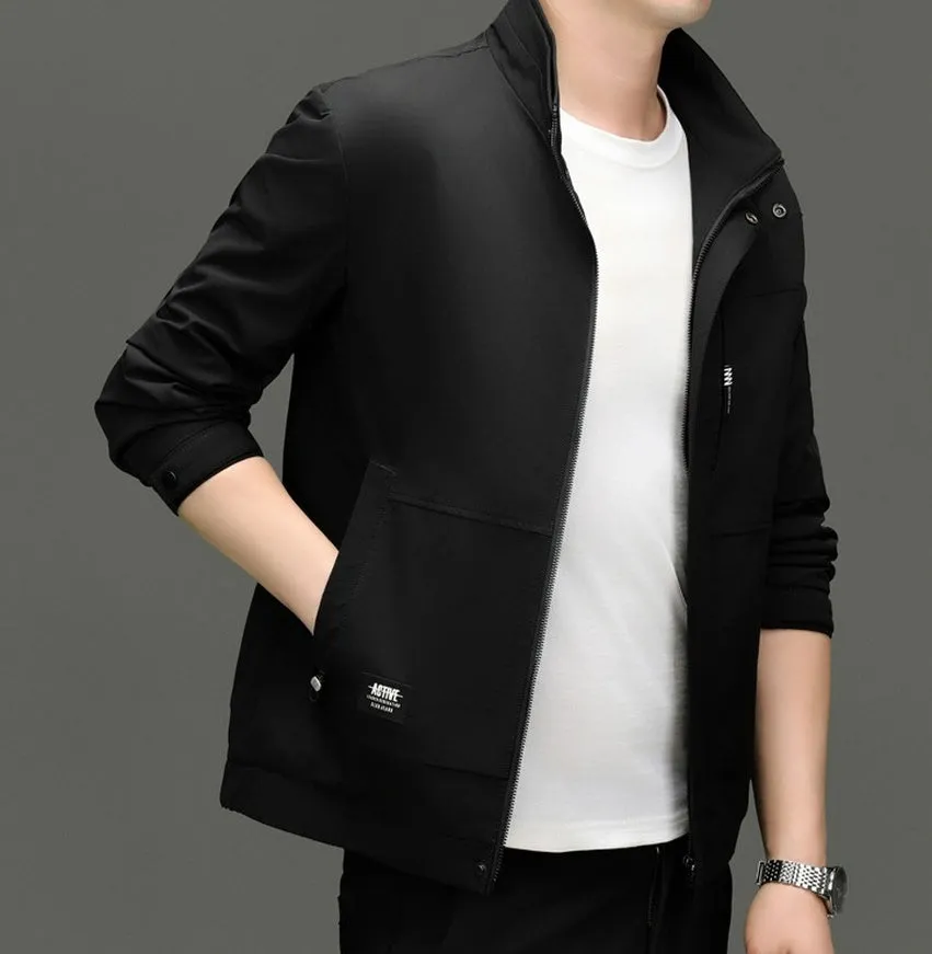 Fleece-lined Raincoat Track Jacket with Napoleon Pocket for Men