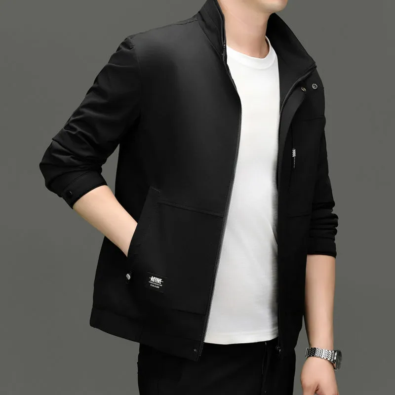 Fleece-lined Raincoat Track Jacket with Napoleon Pocket for Men