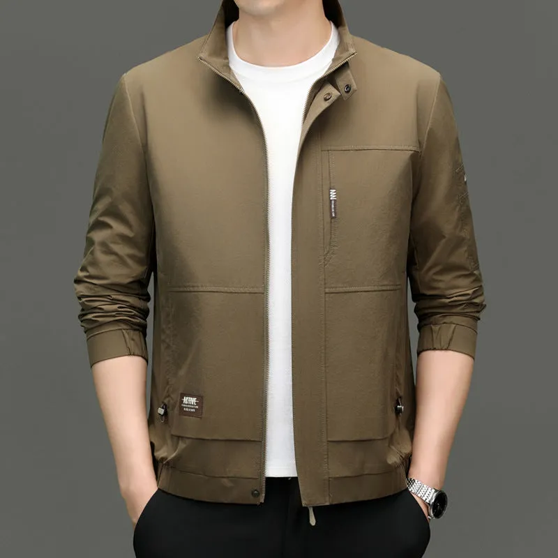 Fleece-lined Raincoat Track Jacket with Napoleon Pocket for Men