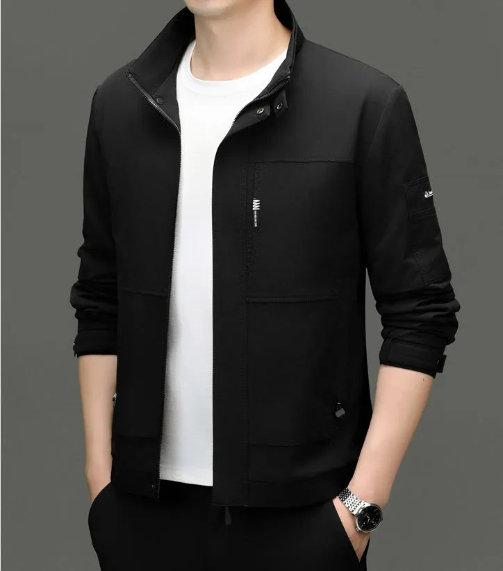 Fleece-lined Raincoat Track Jacket with Napoleon Pocket for Men