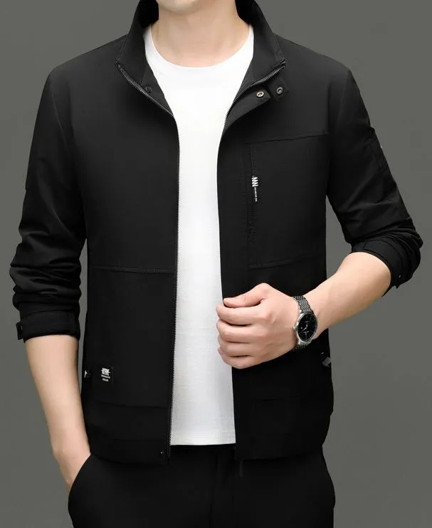 Fleece-lined Raincoat Track Jacket with Napoleon Pocket for Men