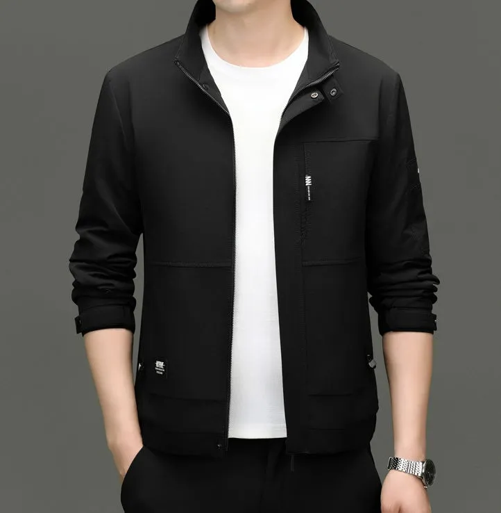 Fleece-lined Raincoat Track Jacket with Napoleon Pocket for Men