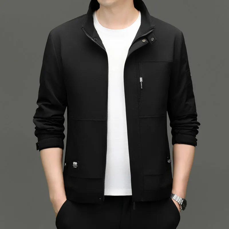 Fleece-lined Raincoat Track Jacket with Napoleon Pocket for Men