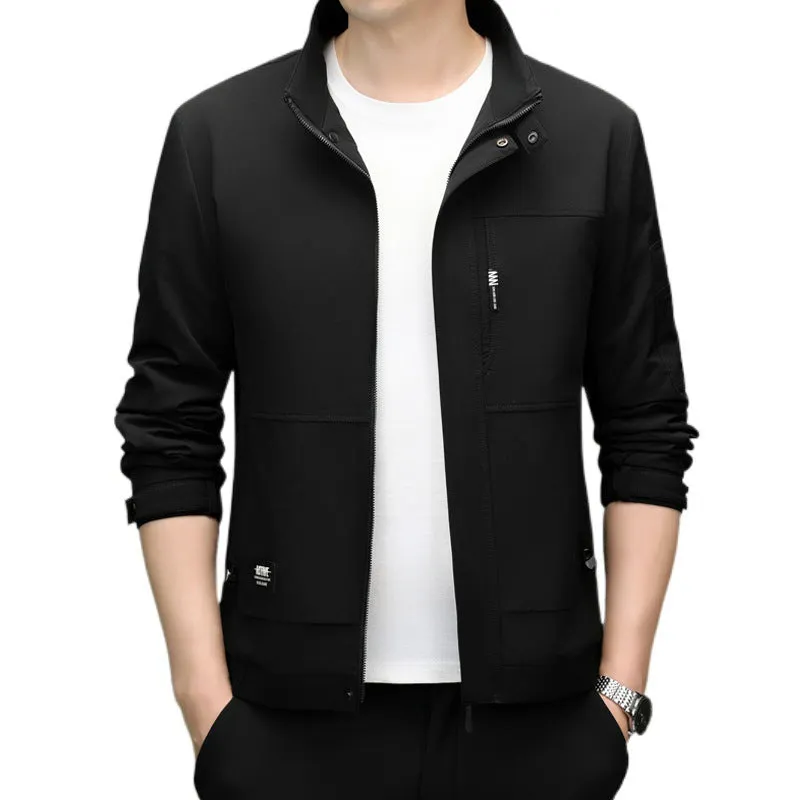 Fleece-lined Raincoat Track Jacket with Napoleon Pocket for Men