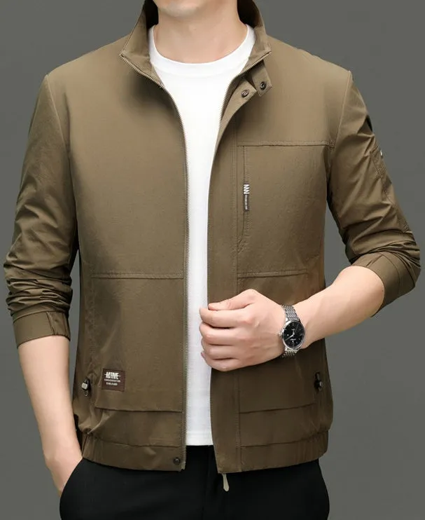 Fleece-lined Raincoat Track Jacket with Napoleon Pocket for Men